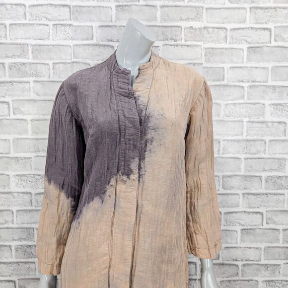 CITRON Santa Monica Women's Linen Silk dip Dye tunic Blouse Gray Beige sz Medium - Picture 8 of 8